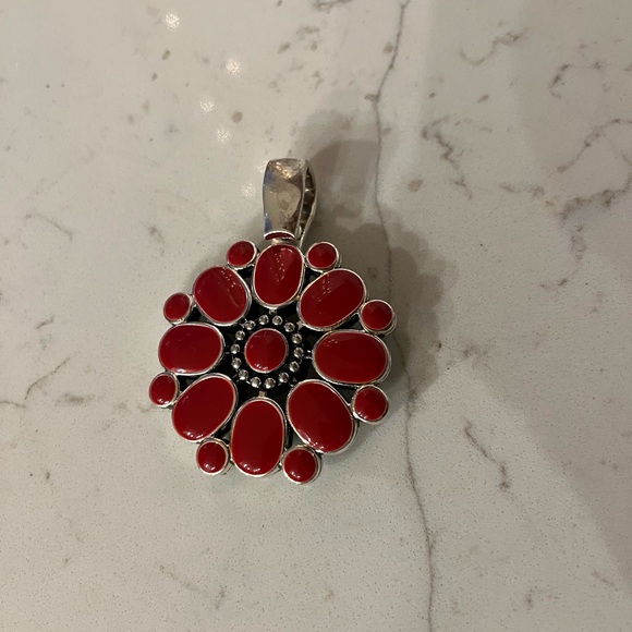 Carolyn Pollack reversible turquoise and red chalcedony Blossom Necklace - Picture 2 of 6